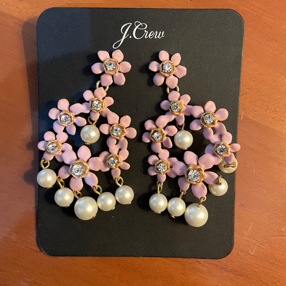 J. Crew Pearl and Crystal Chandelier Earrings